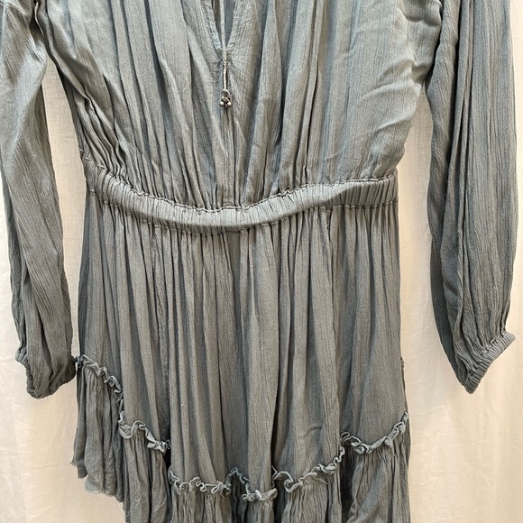 Free People Slate Blue Mini Boho Dress w/drop elastic waist - Picture 2 of 14